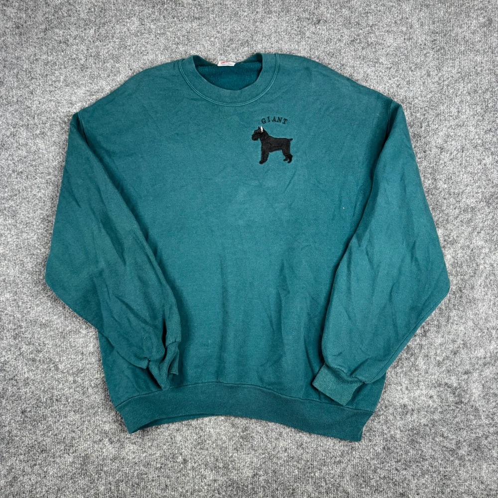 Jerzees Sweatshirt Mens Size XL Teal Giant Schnauzer Dog Embroidery Vintage USA